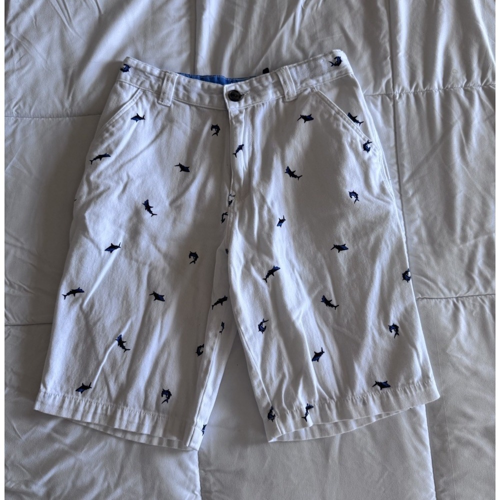 WONDER NATION BOYS SHARK THEME SHORTS SIZE 14 WHITE CASUAL SUMMER SCHOOL BEACH